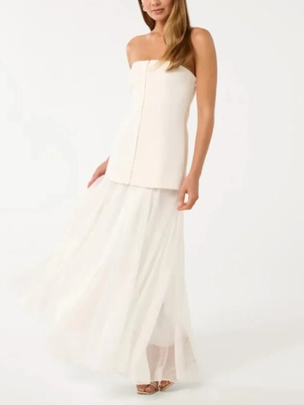 Ever New Alexis Hook and Eye Sheer Midi Dress Cream Strapless Formal Size 2 NWT